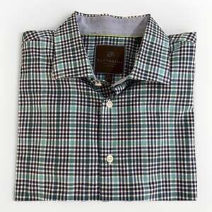 Tattersall London Men's Dress Shirt - Long Sleeve Blue Plaid - XL 17-17.5 34/35